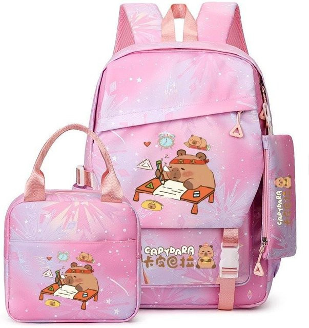 3-teiliges Schulrucksack-Set für Schüler in Pink aus Oxford-Stoff mit Schultasche, Schultergurt und Federmäppchen - Bild 1