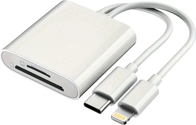 2-in-1 USB Lightning zu TF SD Kartenleser OTG Adapter für iPhone 14 13 12 Pro Max in Weiß - Bild 1