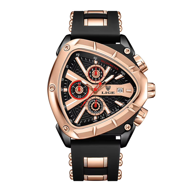 LIGE Chronograph, Quarz, Tonneau, Schwarz, Silikon, Herren - Bild 5