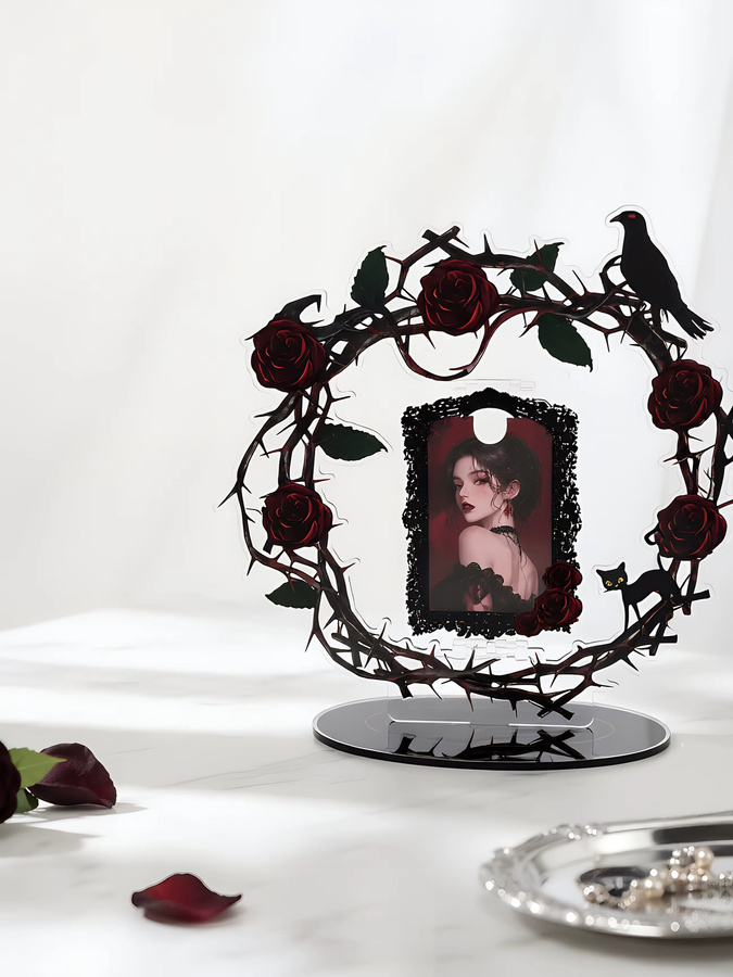 Nachtrose Karten-Einsteckrahmen Stern Design aus Acryl, Schwarz und Transparent, Rotierender Foto-Aufbewahrungsrahmen für den Tisch - Bild 7