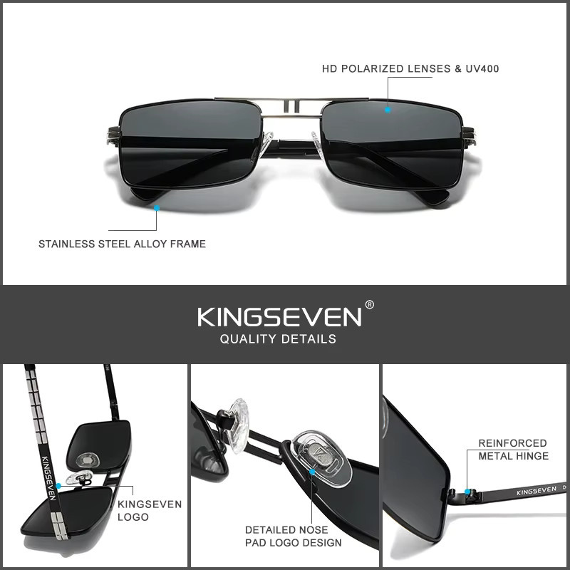 Kingseven Sonnenbrille, Rechteck, Edelstahl, Vollrand, polarisiert - Bild 3
