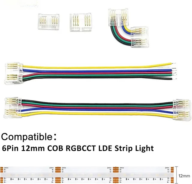 MJJC 6-poliger RGB CCT COB LED-Streifen Verbinder für 12 mm Leiterplatten-LED-Bänder, schweißfreier Schnellverbinder aus Kunststoff - Bild 1