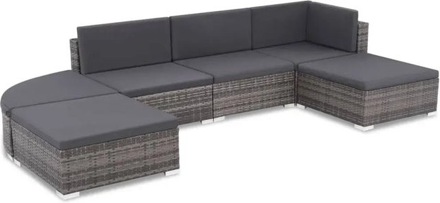 vidaXL 6-teiliges Garten-Lounge-Set aus Poly-Rattan in Grau mit Kissen und pulverbeschichtetem Stahlrahmen - Bild 1
