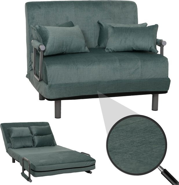 Schlafsessel MCW K29 als Schlafsofa und Gästebett mit klappbaren Armlehnen aus Stoff Chenille in Blau-Grün, Liegefläche B: 100 cm, L: 190 cm - Bild 1