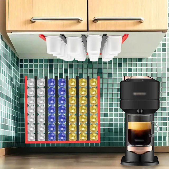 Dalinwell Wandmontierter Kaffeepad-Organizer aus Metall zur Aufbewahrung aller Kapselarten unter Schränken oder auf der Theke - Bild 1