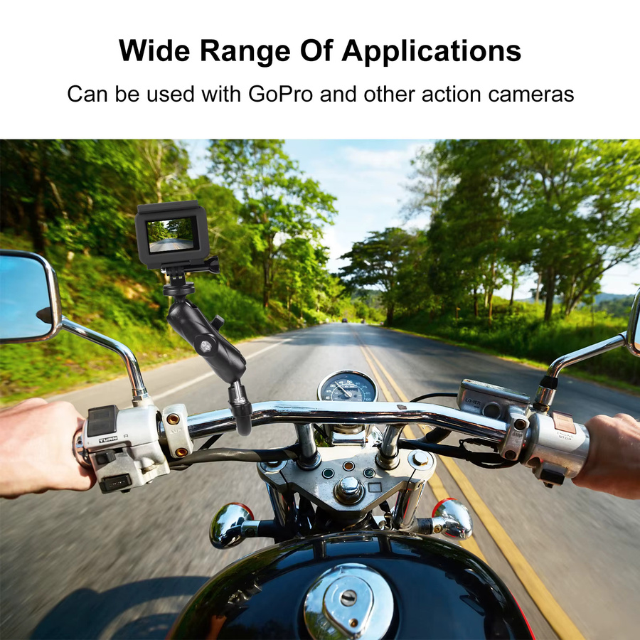 PULUZ Motorrad-Lenker-Halterung mit U-Bolzen für Insta360, GoPro und DJI Osmo Action-Kameras, Schwarz - Bild 4
