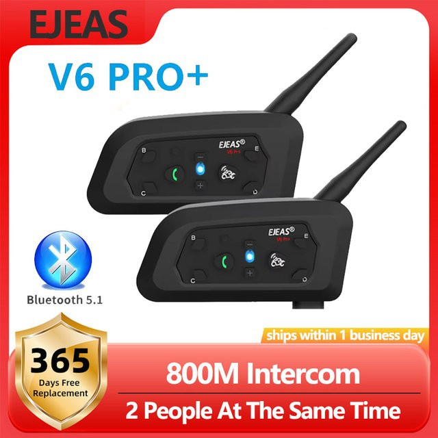 EJEAS V6 PRO+ Motorradhelm-Gegensprechanlage mit Bluetooth, wasserdichtes Headset für 6 Fahrer, Musikplayer, Schwarz - Bild 1