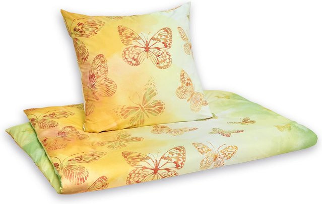 em-es-te Butterfly Renforcé Bettwäsche aus Baumwolle mit floralem Design in Weiß, B/H: 135 x 200 cm und 80 x 80 cm - Bild 1