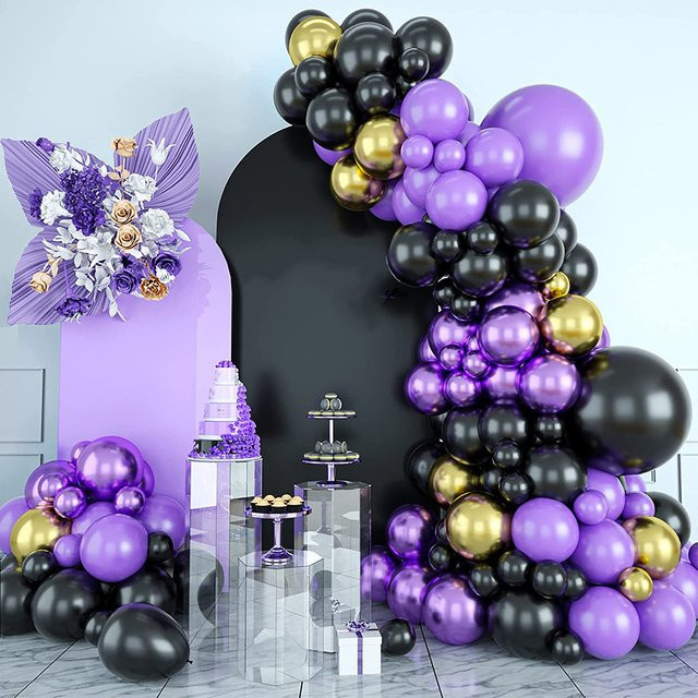 Surpsea Ballon-Girlandenbogen-Set in Lila, Schwarz und metallischem Gold für Hochzeit, Geburtstag und Party-Dekorationen - Bild 1