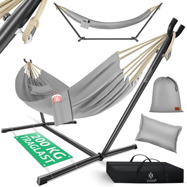 KESSER Doppelhängematte LAKE mit Gestell für 2 Personen, XXL Hängesessel aus Baumwolle und Polyester inklusive Kissen, Belastbarkeit 200 kg, für Indoor & Outdoor - Bild 1