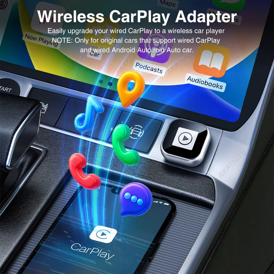 AKAMATE 2-in-1 CarPlay und Android Auto Adapter, kabelloser Bluetooth Dongle für das Original-Autoradio, Schwarz - Bild 2