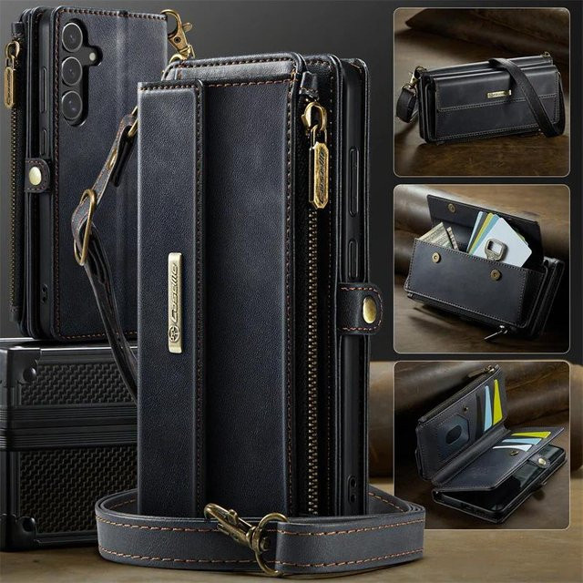 CaseMe Lanyard Handyhülle aus Leder mit Reißverschluss und Geldbörse für Samsung Galaxy S26 Ultra, S25 FE, S24 Plus, S23, S22, S21, A17, A16, A56 - Bild 1