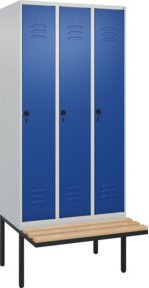 C+P Spind Classic PLUS Spindbank mit 3 Abteilen, Sitzbank mit 3 Garderobenhaken und Sicherheits-Drehriegel, B/T/H: 212,0 x 90,0 x 81,5 cm - Bild 1