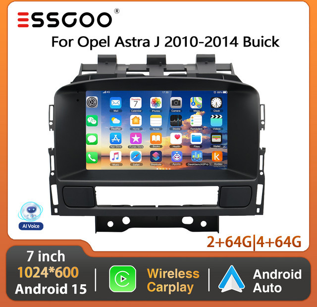 ESSGOO Android 15 Autoradio für Opel Astra J 2010-2014 mit 7 Zoll Touchscreen, 64G Speicher, kabellosem CarPlay, Android Auto, GPS und Bluetooth in Schwarz - Bild 1