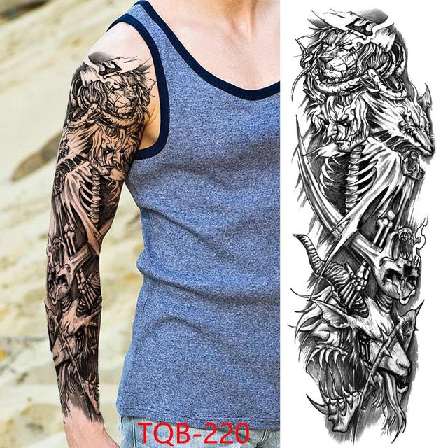 Temporäre Tattoo-Ärmel Unisex, Kompass Wolfskopf Auge Löwengott Feder, 480*170 mm - Bild 1