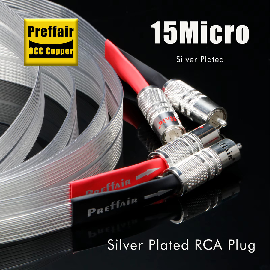 Preffair 2RCA-Audiokabel mit 7N OCC versilbertem Signal und flachem Design für Lautsprecher, HDTV, TV und DVD-Verstärker in Silber - Bild 2