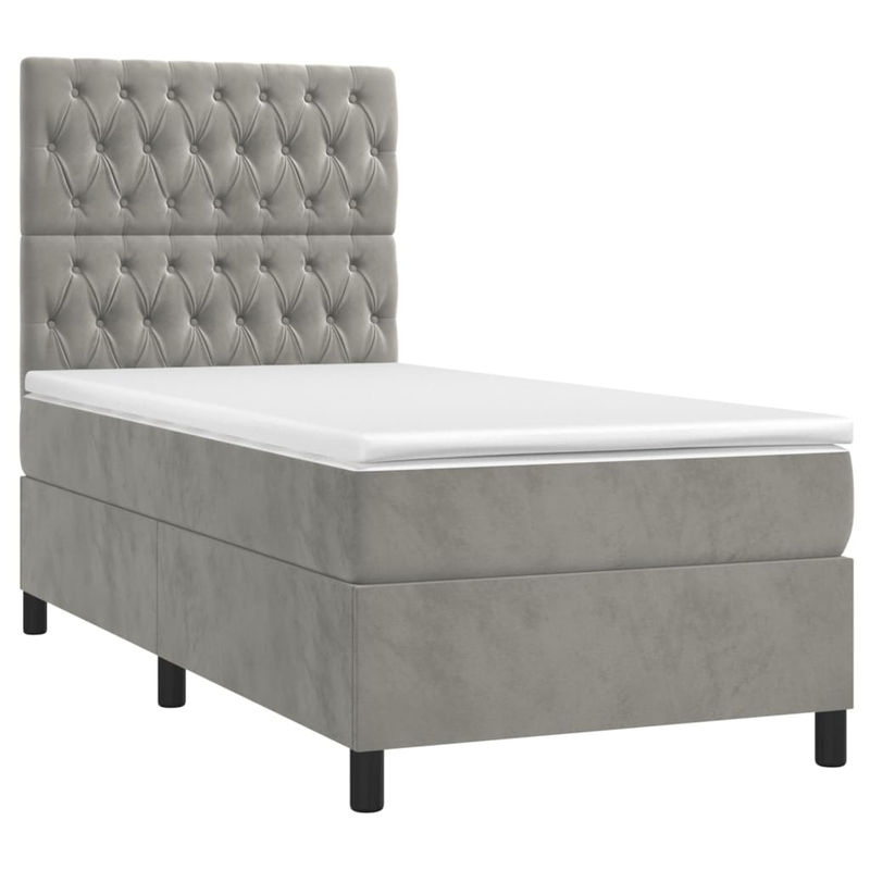 Vidaxl Boxspringbett mit Matratze und LED in Grau aus Samt, B/T: 100 x 200 cm - Bild 3