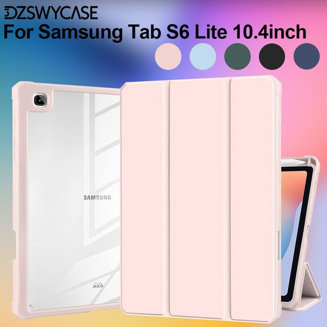 Stoßfeste Schutzhülle für Samsung Galaxy Tab S6 Lite 10,4 Zoll mit Stifthalter und transparenter Rückseite, TPU, mit automatischer Schlaf- und Wachfunktion, Farben: Transparent, Grün, Pink - Bild 1