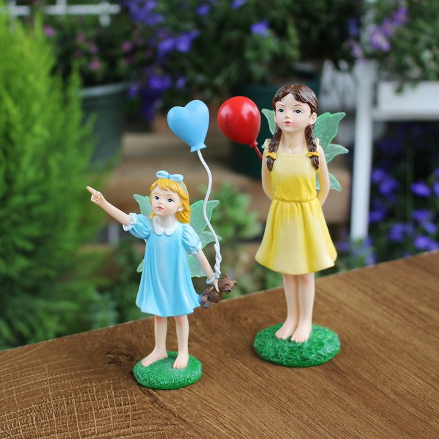 2er-Set Ballon-Blumenfee Dekoration aus Harz in Bunt für deinen Feengarten - Bild 1
