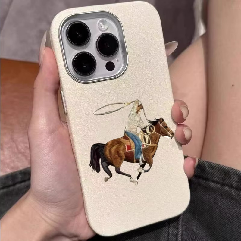 Handyhülle mit Cowboy-Reit-Design für iPhone 11 12 13 14 15 16 17 Pro Max XS XR X 7 8 16 Plus 16E 17 Air in Schwarz und Beige - Bild 1