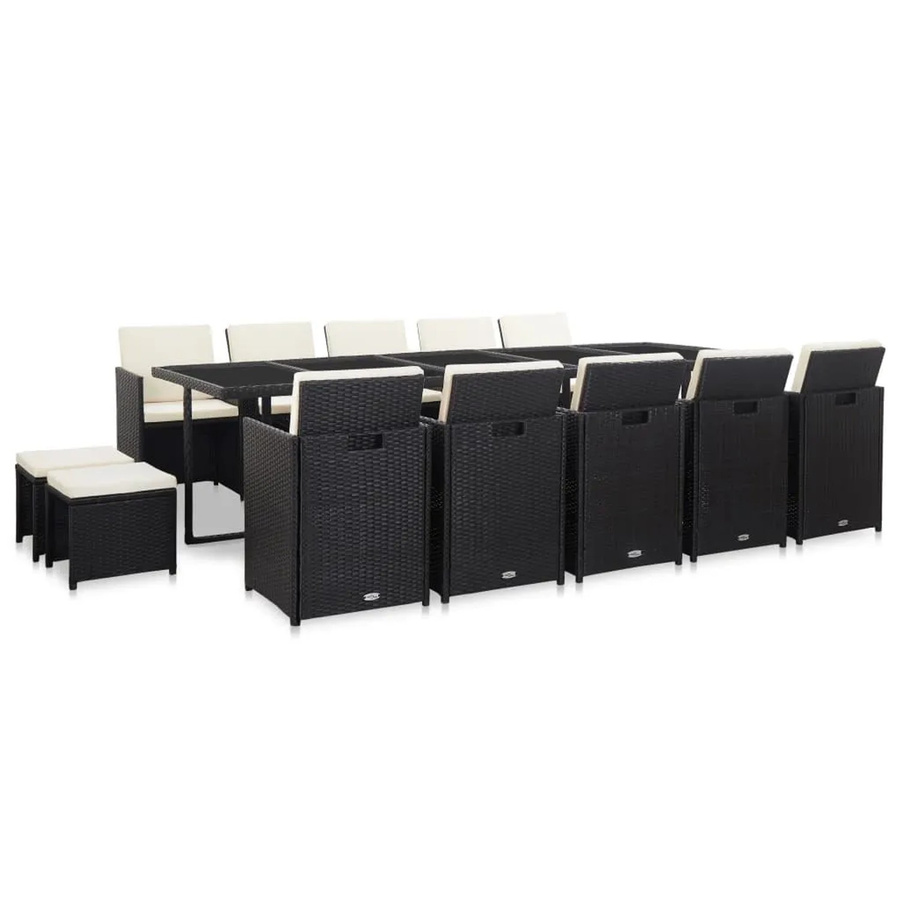 vidaXL 15-tlg Garten-Essgruppe aus Poly Rattan mit Glas-Tischplatte und Kissen in Schwarz - Bild 2