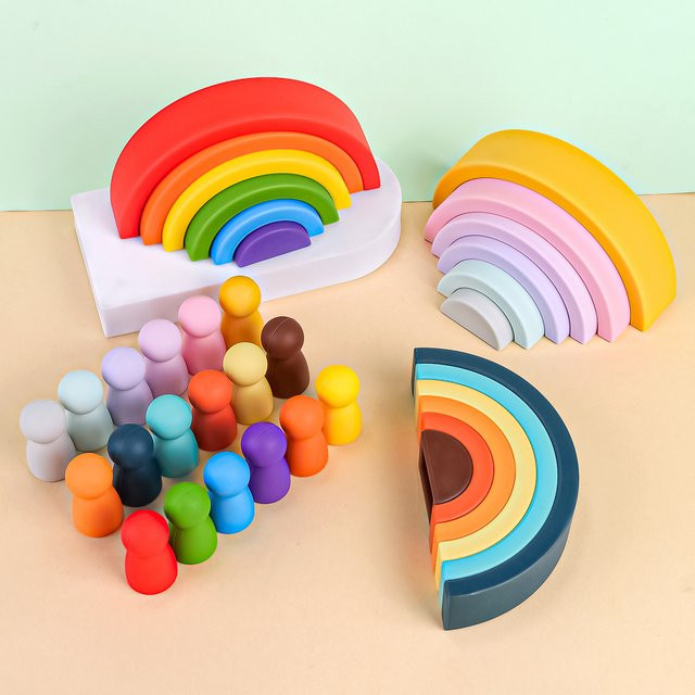 Geometrische Regenbogen-Bausteine, Silikon, Bunt / Mehrfarbig, 1-teiliges Set - Bild 1