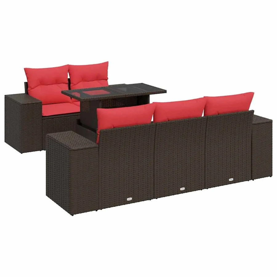 vidaXL 6-teilige Garten-Sofagarnitur in L-Form aus Polyrattan und Akazie mit Kissen in Braun - Bild 2