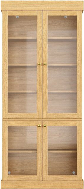 Merax Standhochschrank Glasvitrine mit LED-Beleuchtung in Naturbraun, H: 180 cm, B: 40 cm, T: 50 cm - Bild 1
