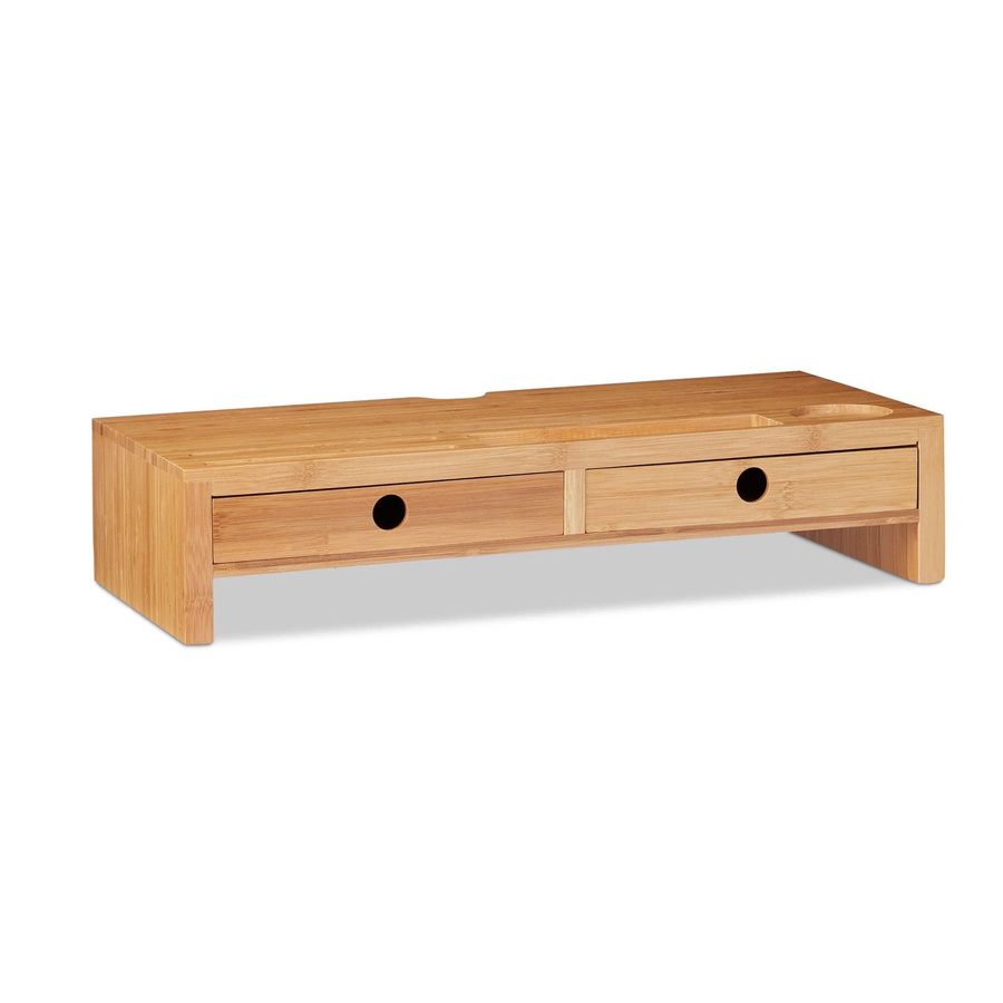 Relaxdays Monitorständer aus Bambus in Natur mit 2 Schubladen, Farbe: Beige/Braun, B/T/H: 56 x 27 x 12 cm - Bild 2