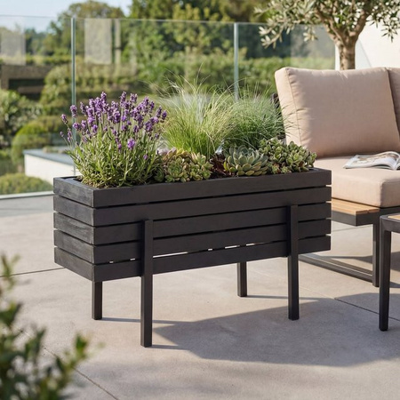 Pflanzkasten MCW-P88 aus Akazienholz in Schwarz für In- und Outdoor-Bereiche B/T/H: 62 x 35 x 22 cm