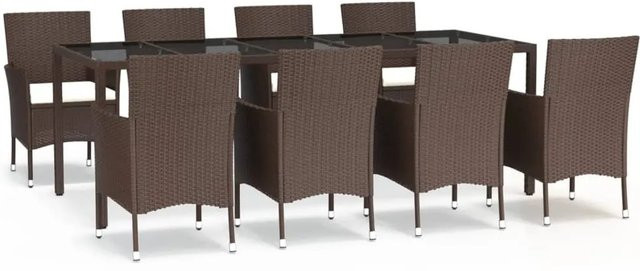 vidaXL 9-teilige Garten-Essgruppe aus Poly-Rattan mit Kissen in Braun und Weiß - Bild 1