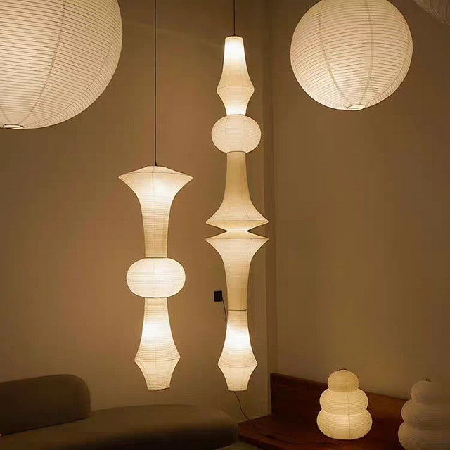 JIANKEXING Retro Xuan Papier-Pendelleuchte im Wabi-Sabi-Stil in Beige und Weiß - Bild 1