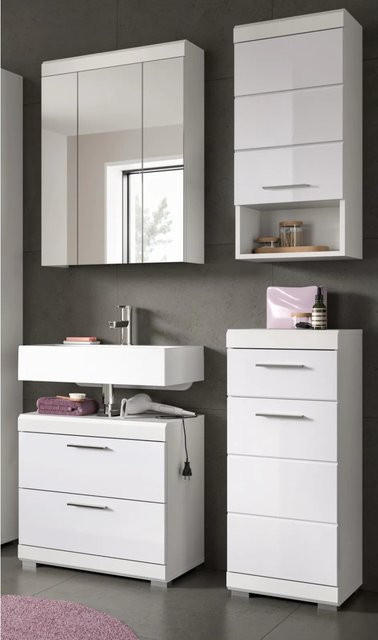 Inn.Furn Badmöbel Set Shawn 4-teilig in Weiß Hochglanz mit LED-Beleuchtung, Breite: 112 cm - Bild 1