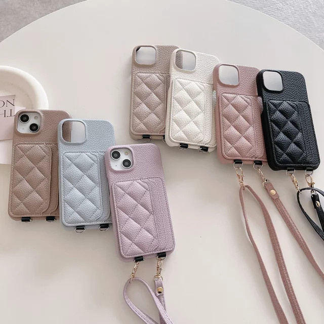 szHAIyu Crossbody Lanyard Luxus Handyhülle mit Kartensteckplatz und Brieftaschengurt aus Leder für iPhone 15 14 Plus 13 12 11 Pro Max, Schwarz - Bild 1