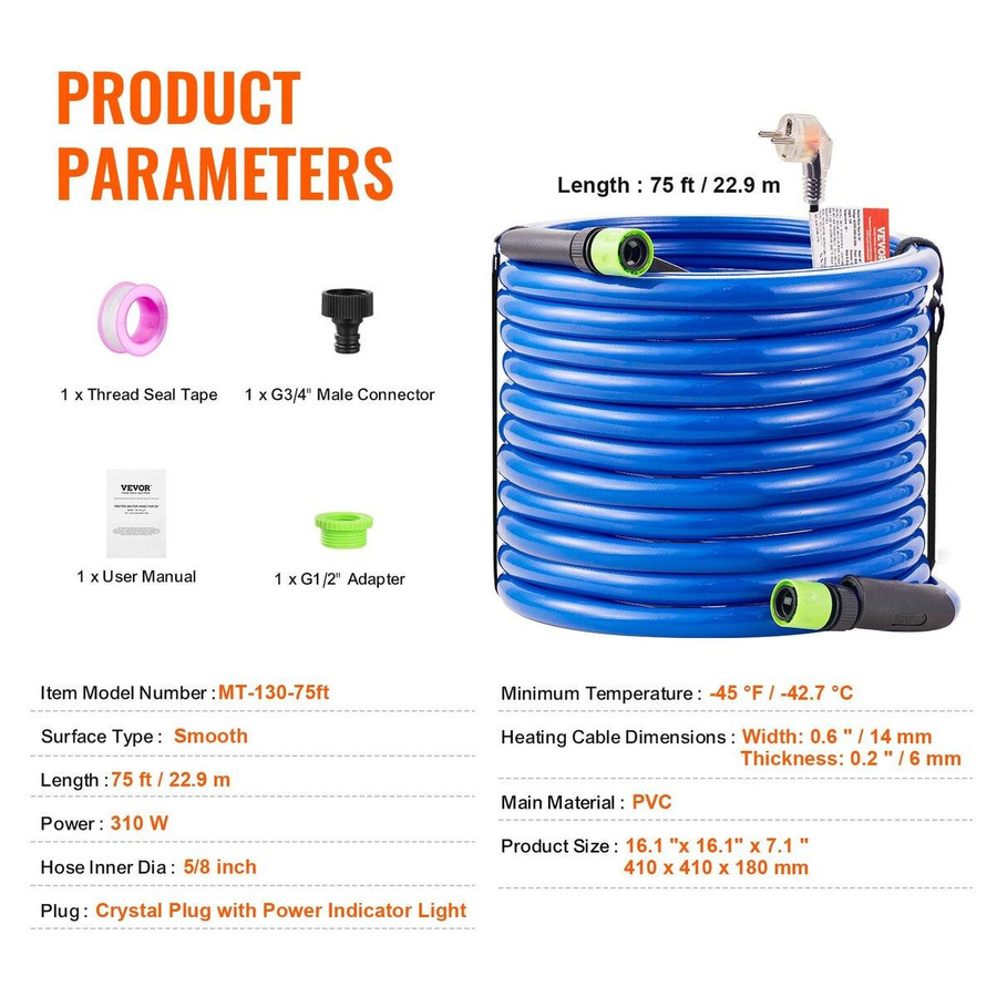 Buying Solutions MB Beheizter Trinkwasserschlauch für Wohnmobile, 22,86 m, Frostschutz bis -45℉, PVC - Bild 6