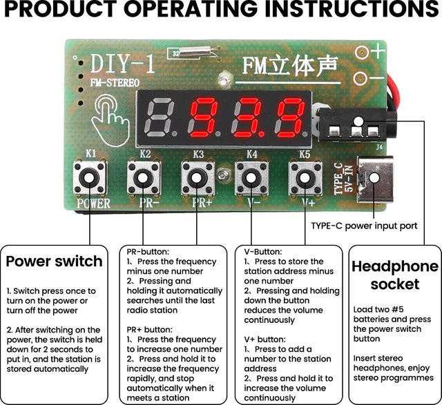 Aideepen DIY Kopfhörer-Radio-Bausatz mit AM/FM Mittelwelle und Digital Tuning für 87-108MHz - Bild 1