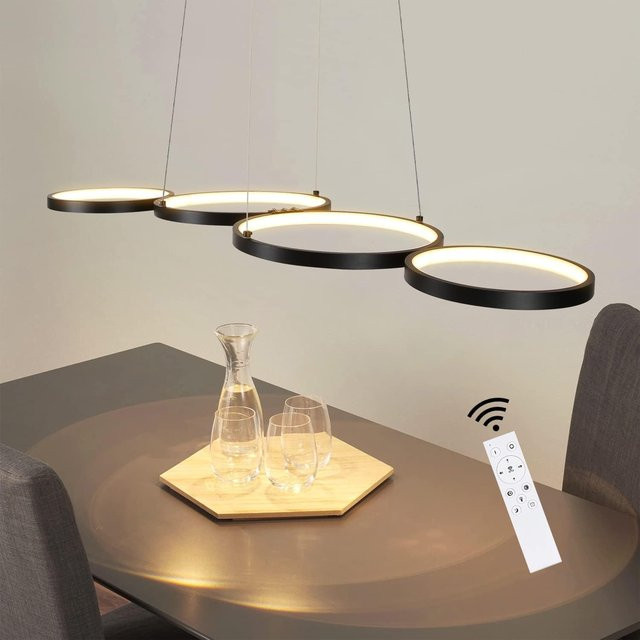 Dimmbare LED Pendellampe in Schwarz mit Fernbedienung und Höhenverstellbarkeit, moderne Ring-Hängelampe für Esszimmer, Wohnzimmer oder Büro, 54W - Bild 1