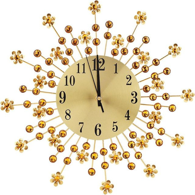Tooarts Wanduhr aus Metall im floralen Design, blumenförmig, beige und gold - Bild 1