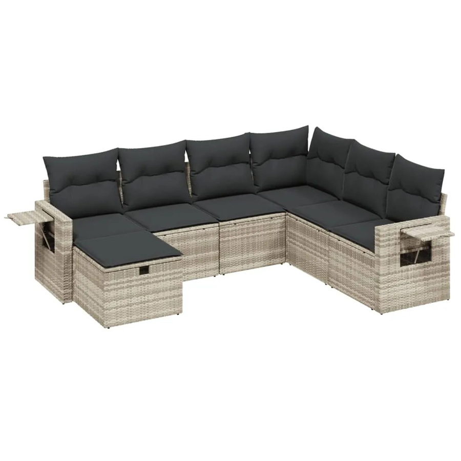 vidaXL 7-tlg. Garten-Sofagarnitur in L-Form aus Poly Rattan mit Kissen in Grau - Bild 2