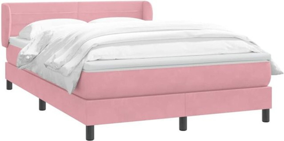 vidaxl Boxspringbett mit Matratze in Rosa und Weiß aus Samt, Modernes Design, B/T/H: 160 x 220 cm - Bild 1