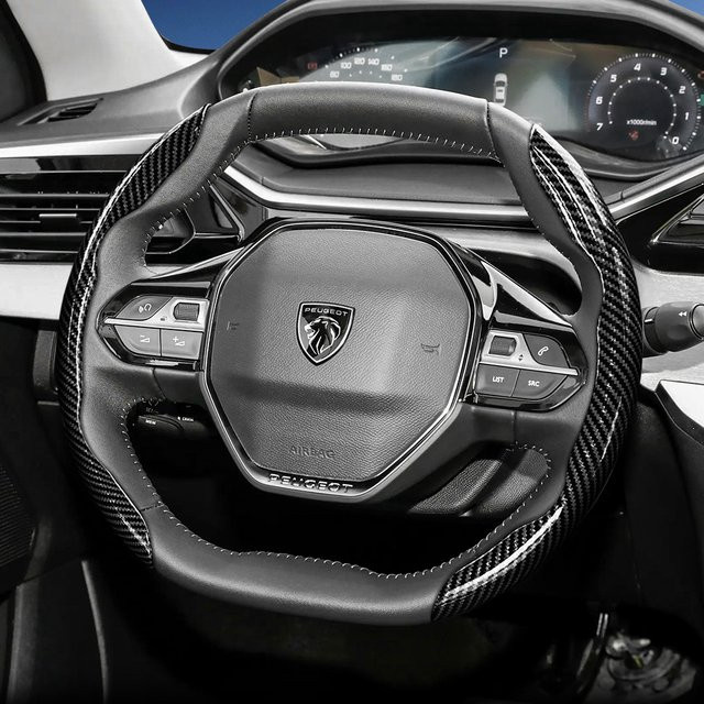 Hocasen Lenkradbezug in Carbonfaser-Textur mit segmentiertem Schnellverschluss für Peugeot Modelle 208, E-208, 2008, E-2008, 3008, E-3008, Partner, Rifter, 308, E-308, 408, 408X, Farbe: Schwarz - Bild 1