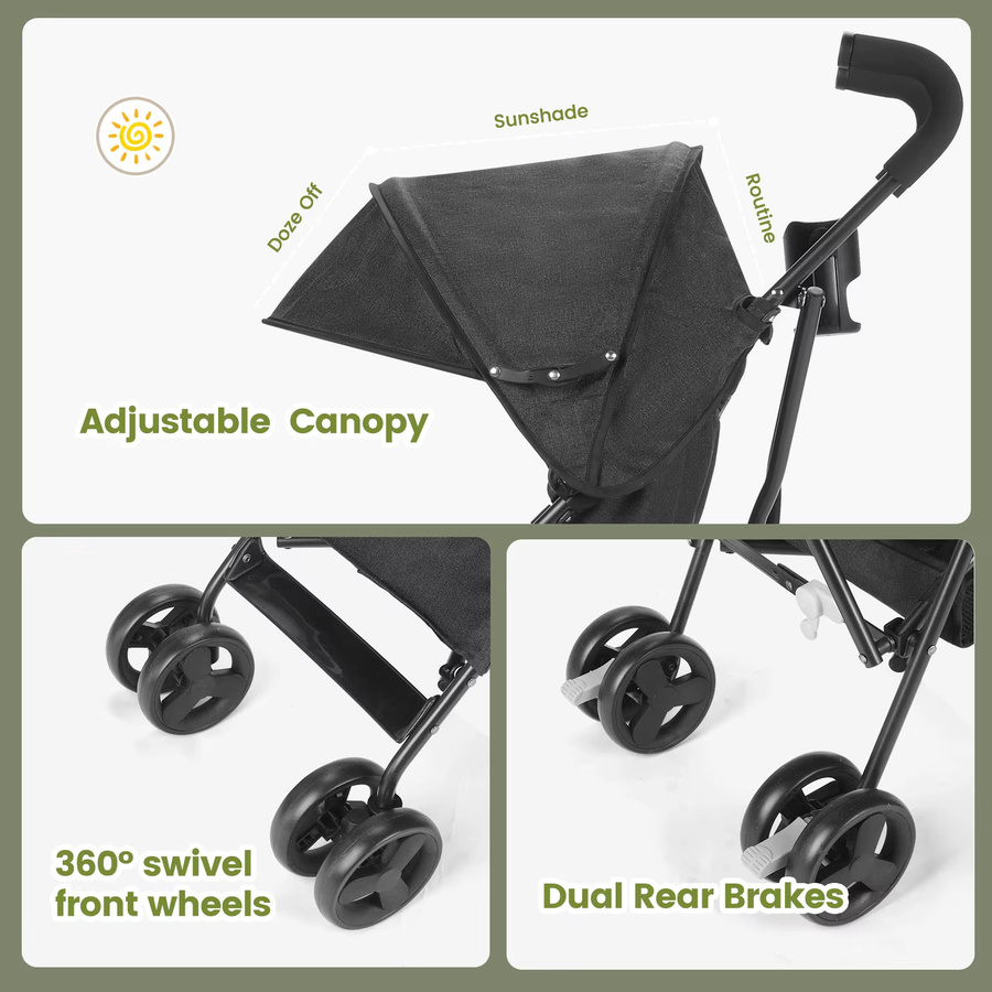 Wedyvko Reise-Kinderwagen Travel Buggy, faltbarer und leichter Buggy in Pink und Schwarz - Bild 2