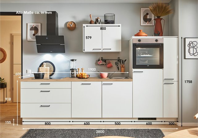 PINO KÜCHEN Küchenzeile Classic in Weiß mit Elektrogeräten und Anschlag rechts, Breite: 270 cm - Bild 1