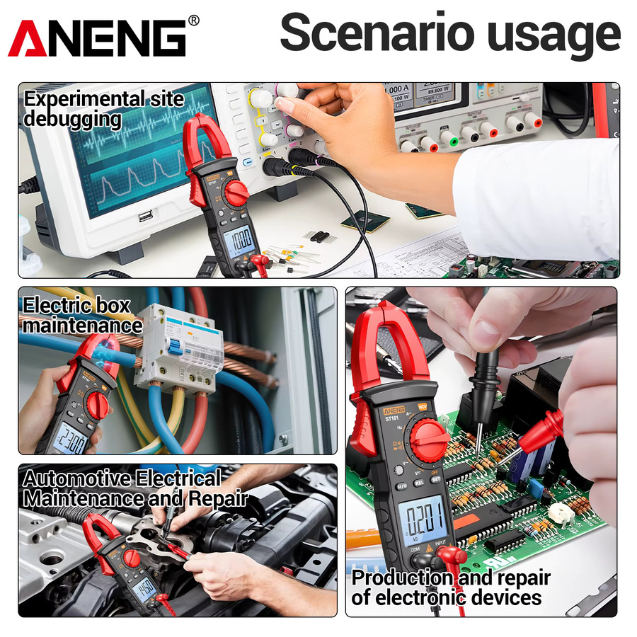 ANENG ST181 Zangenmultimeter in Rot mit 4000 Anzeigen, 600V AC/DC, 400A Strom, NCV, Widerstand, Kapazität und Diodentester für Elektriker - Bild 3