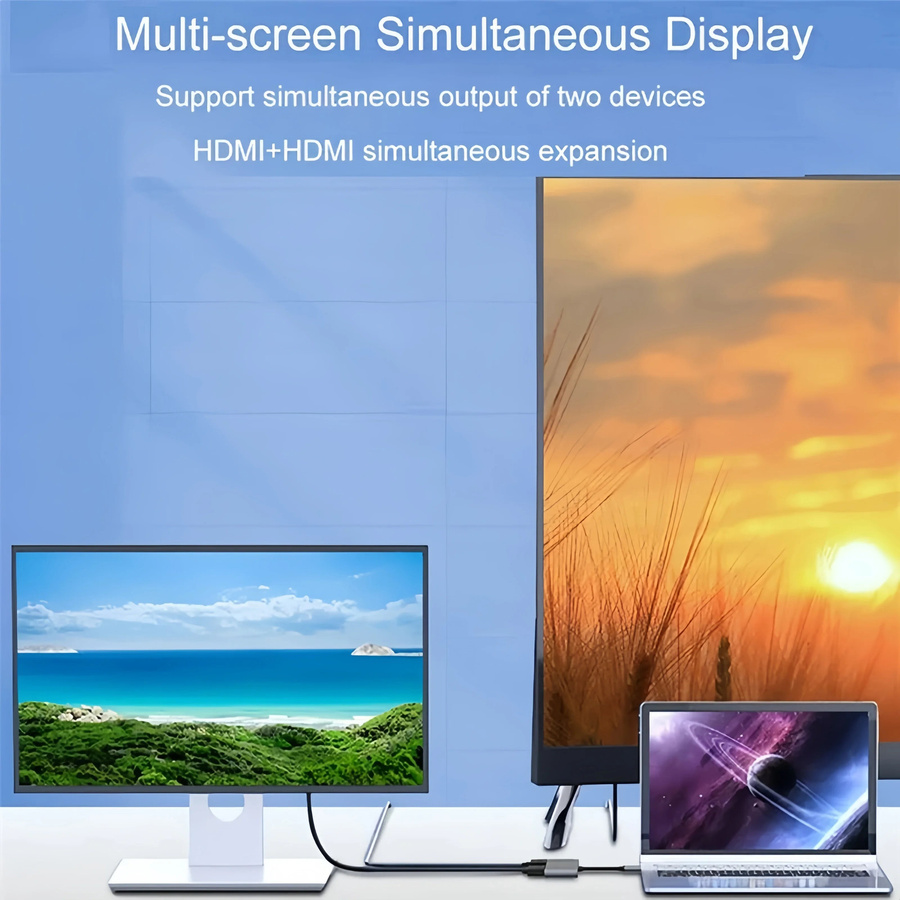 Kebidumei 4-in-1 USB-C Dockingstation mit Dual HDMI 4K@60Hz und USB 3.0 HUB als Typ-C-auf-HDMI-Adapter und OTG-Splitter für Laptop und MacBook - Bild 3
