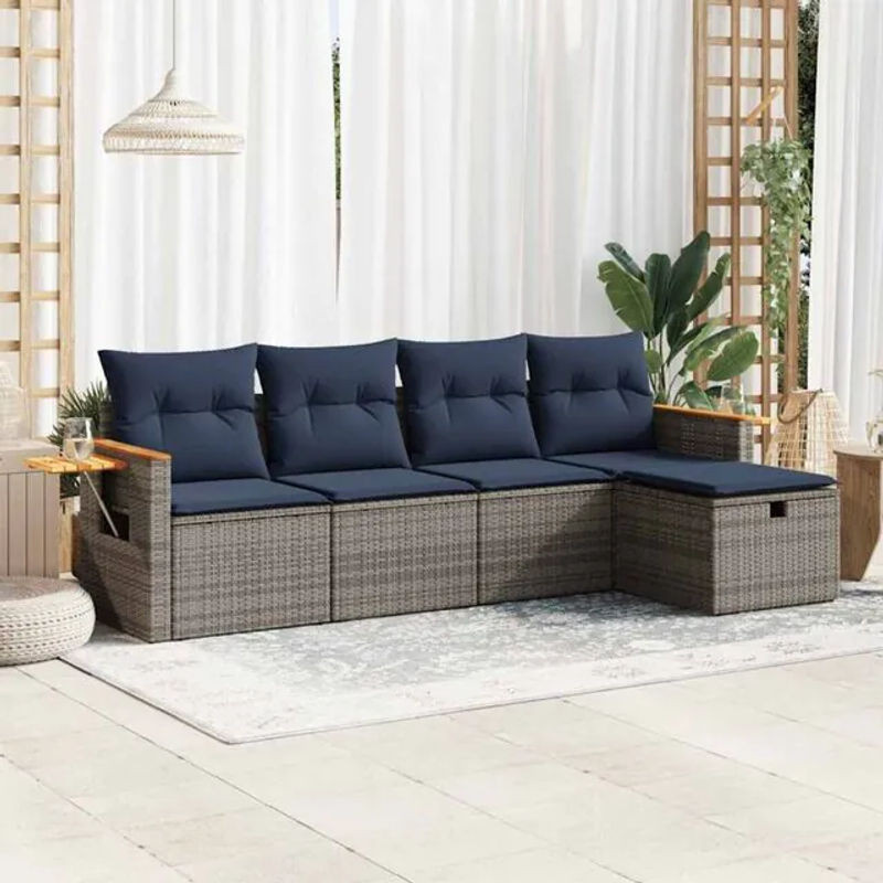 5-tlg. moderne Garten-Sofagarnitur aus Poly-Rattan mit Kissen in Grau von vidaxl - Bild 1