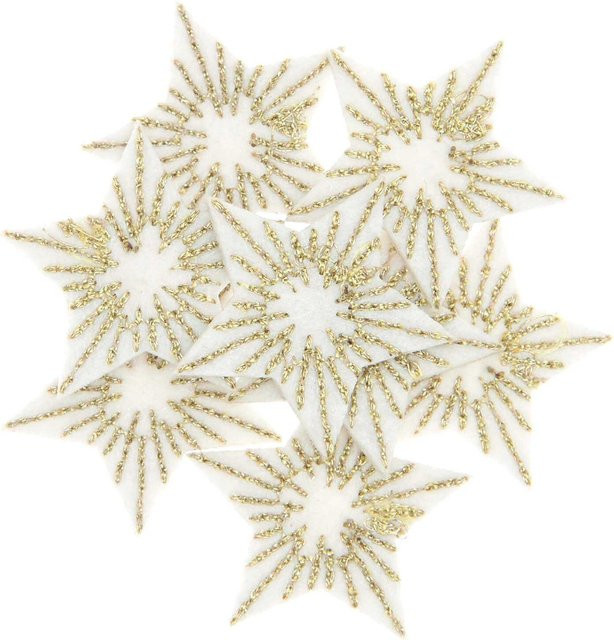 Rico Design Filzstreu Sterne bestickt, Weiß-Gold, 8 Stück, B: 3,5 cm, H: 3,3 cm - Bild 1