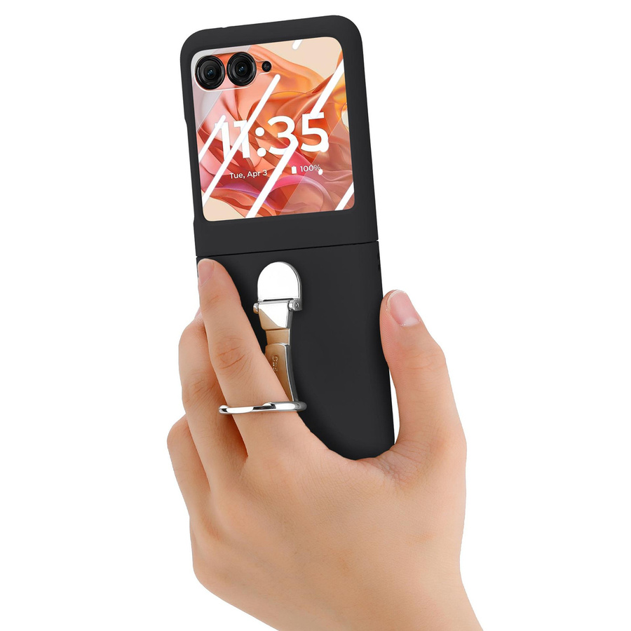 Einfarbige Sprühöl-Handyhülle mit Ringhalterung für Motorola Razr 60 Ultra 50 40 Ultra 50 Ultra in Schwarz - Bild 2