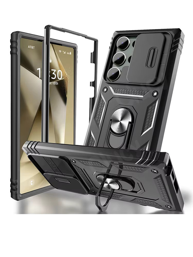 Samsung Kamera Slide Armor Schutzhülle mit 360 Grad drehbarer Abdeckung für Galaxy S25 S24 S23 S22 S21 Ultra Plus FE in Schwarz oder Weiß - Bild 7