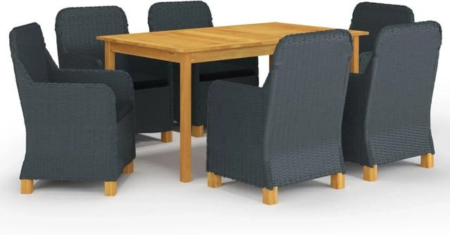 vidaXL 7-tlg Garten-Essgruppe aus Akazien-Massivholz in Dunkelgrau Modell 3 - Bild 1